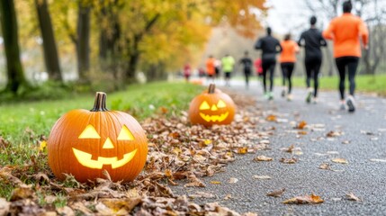 Halloween-themed 5K race in an American city runners in spooky costumes