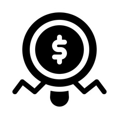 Magnifying Glass over Dollar Sign glyph icon
