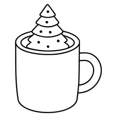 Hot Chocolate with Christmas Tree Marshmallow Vector Art