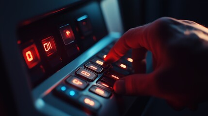 Obraz premium Hand Pressing Numbers on Digital Keypad
