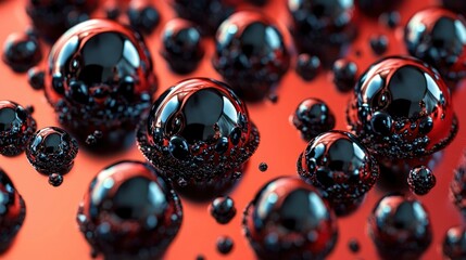 Close-up of Shiny Black Spheres on a Red Surface