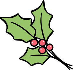 Retro Christmas mistletoe holly leaf doodle