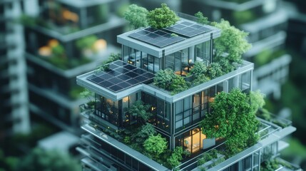 Green Roofed Modern Building with Solar Panels