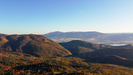 Beautiful Fall Aerial Autumn views of Snowbasin Huntsville Utah
