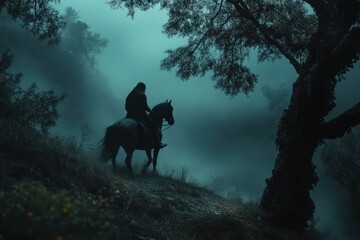 A headless horseman riding through the night. 
