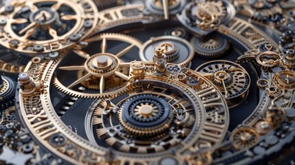 Obraz premium Intricate Vintage Mechanical Gears and Cogwheels in Complex Timepiece Design