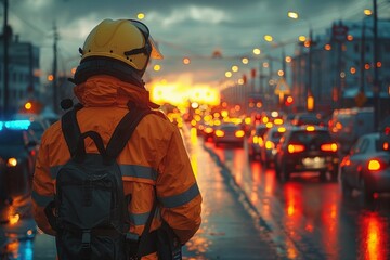 Traffic officer directing vehicles and ensuring road safety during daily operations