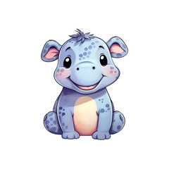Fototapeta premium The hippo kid, with its large eyes, is sitting comfortably and smiling. Perfect for children's books, educational materials, and unique designs. Generative AI