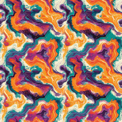 Vivid swirls of orange, purple, and teal blend harmoniously in a lively pattern