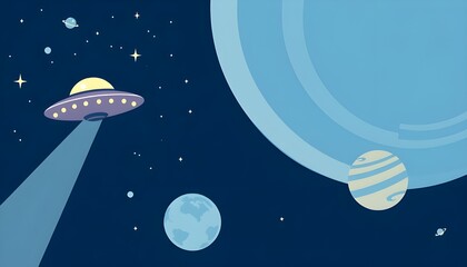 World Science Fiction Day  concept with A flying saucer on a dark blue background.