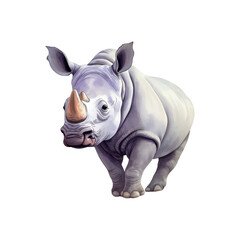 Obraz premium White rhinoceros watercolor illustration on white background, suitable for conservation, wildlife, and educational designs. Generative AI