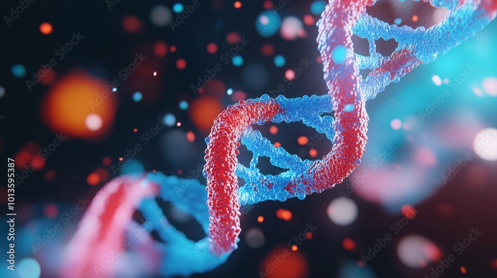 Poster energetic futuristic 3d rendering of a dna molecule helix with a dynamic modernized and abstract flu