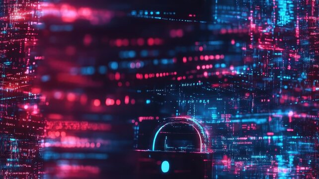 4Digital lock icon being hacked by abstract, glitchy code streams, indicating security breach Security, cyberattack