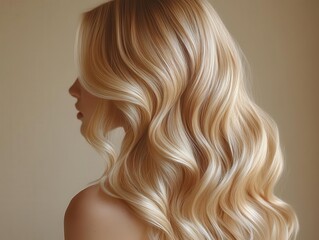Fototapeta premium vibrant blonde hair extensions cascading down like golden waves displayed against a neutral background showcasing versatility and beauty in style