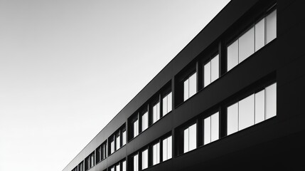 Minimalist Urban Structure, a solitary building under a clear blue sky, embodying simplicity and modern architectural elegance.