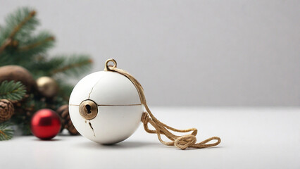 A pale white background with a tiny sleigh bell in the lower right corner.
