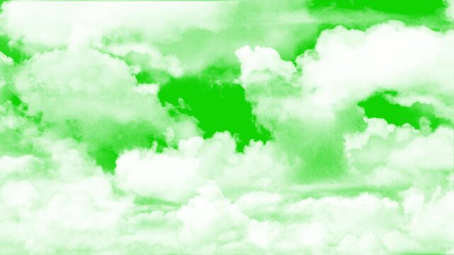 white cumulus clouds zoom shoot, cloud moving on green screen, flying clouds green screen animation