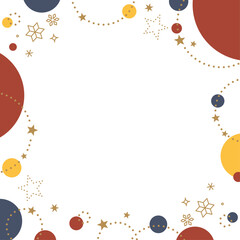 冬のデコレーションフレーム、クリスマスカラー、雪の結晶、星、正方形サイズ