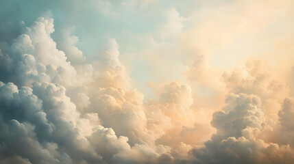 Fototapeta premium Pastel Dreamscape, a close-up view of soft, muted clouds creating a serene and ethereal atmosphere, evoking tranquility and wonder