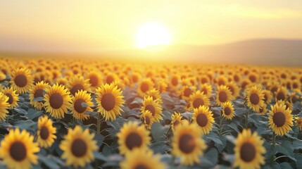 Obraz premium Vibrant Organic Sunflower Fields at Sunrise