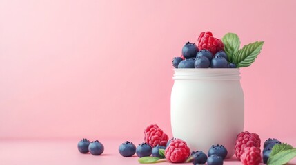 Minimalist Organic Yogurt Jar with Fresh Berries