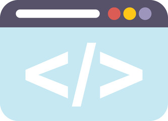 Programming code symbols are inside browser window, showing concept of web development