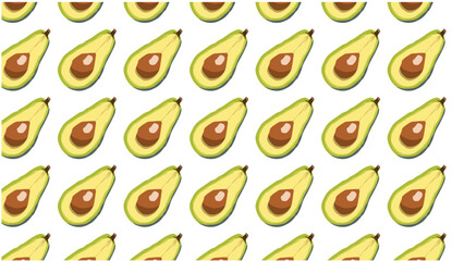 Vector hand drawn green avocado seamless pattern. Art Illustration Agriculture Food Farm Product. Half of a avocado isolated on white background.