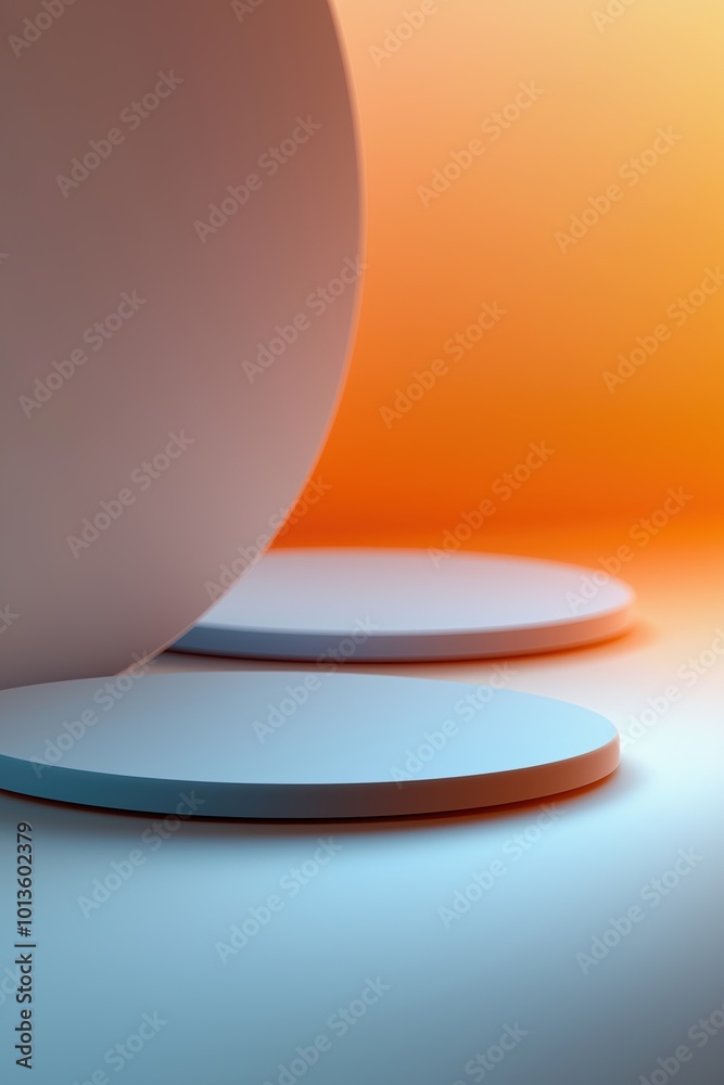 Poster abstract composition featuring geometric shapes with a gradient background in soft lighting
