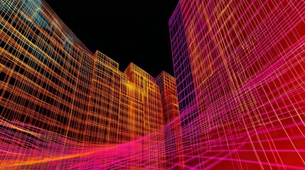 Abstract Cityscape with Neon Grid Lines