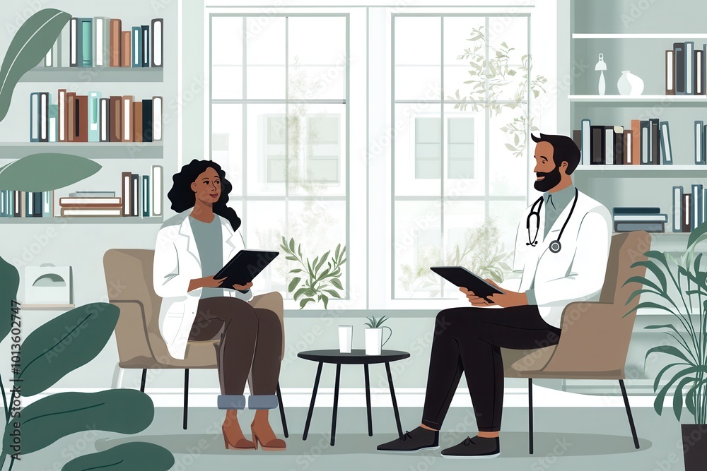 Aufkleber a doctor and patient engage in a conversation about health concerns in a well-lit consultation room 