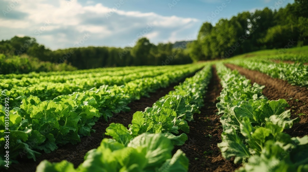 Canvas Prints Rows of Lush Green Lettuce Plants in a Field