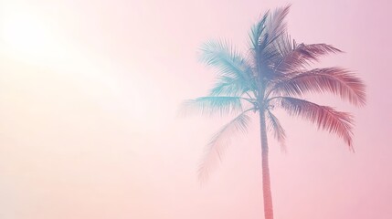 Fototapeta premium Palm tree silhouette against pastel sky, tranquil scene. Summer vibes and relaxation concept