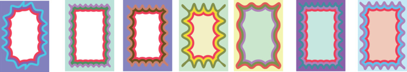 Wave scalloped edge wavy colorful abstract frame. Doodle drawn style for decoration. Trendy vector template for greeting card, poster, invitation. Vector eps10