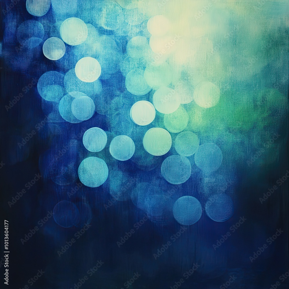 Wall mural an abstract background with shimmering blue and green bokeh lights, creating a soft and dreamy atmos