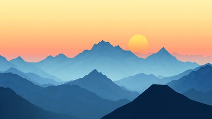 Obraz premium A mountain range with a sunset sky in the background.