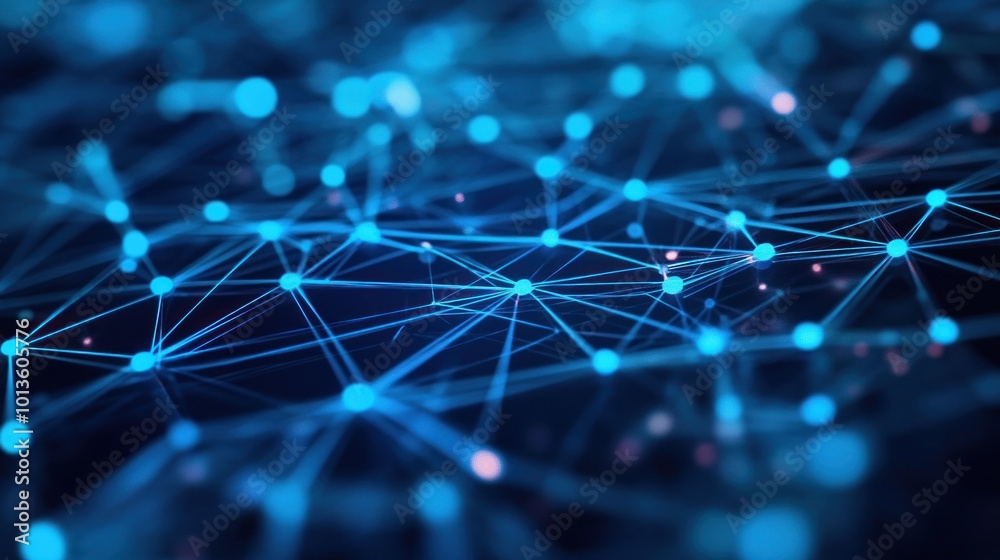 Poster abstract representation of interconnected nodes and lines, symbolizing networks and data flow.