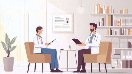 A doctor discusses a diagnosis with a patient, providing clear explanations in a well-lit consultation room. Generative AI