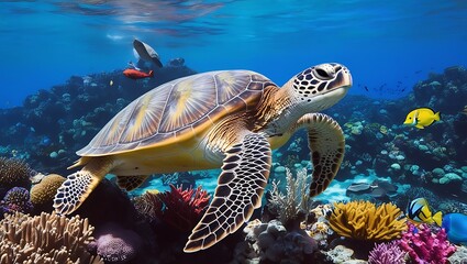 Obraz premium Capture the serene beauty of turtles in their natural habitat with stunning, high-resolution images perfect for any nature or wildlife photography collection. 