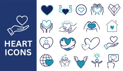 Heart Icon Set. Heart Icon Collection, Healthcare, emotional like charity, Vector.
