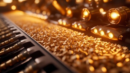 Conveyor belt transporting gold nuggets in a sophisticated processing facility