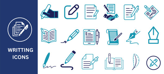 Writing icon set. Writing icon collection, write, pencil note, text, Vector illustration.