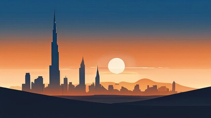 Naklejka premium camel in the desert near big arabic megapolis content created with generative AI software.