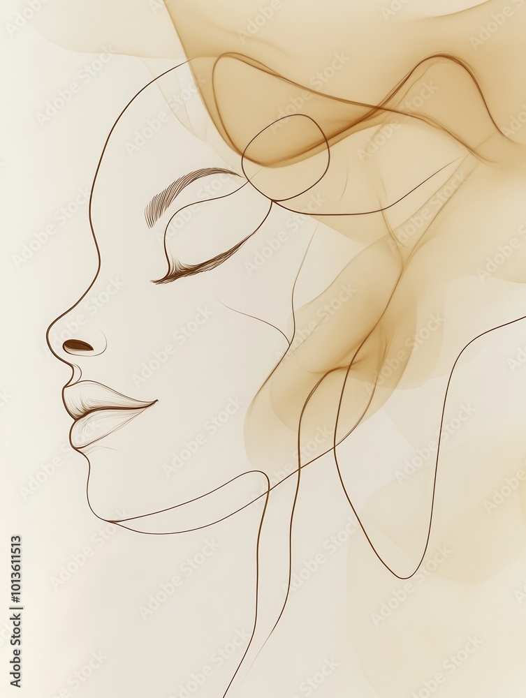 Leinwandbilder flowing lines create an artistic representation of a female face, emphasizing serenity and grace thr