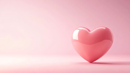A single, shiny pink heart on a pale pink background.