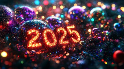 Festive celebration of the new year with glowing decorations and lights