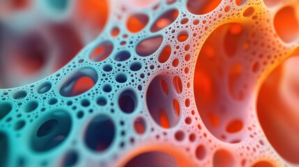 An abstract pattern with colorful porous structures in vibrant organic shapes and forms.