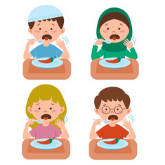 A group of children whose tongues burn from spicy food