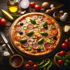 Classic Italian Pizza with Fresh Basil and Pepperoni