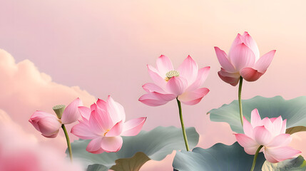 Obraz premium Pink Lotus Flowers on Soft Pastel Background design