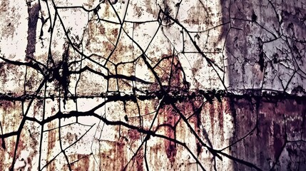 Abstract Cracked Surface with Black Lines and Brown Stains